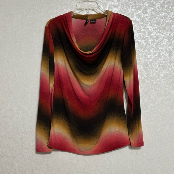 new directions Tops - New Directions Cowl Scoop Neck Blouse Long Sleeve Top Chevron Print Stretch Sz L